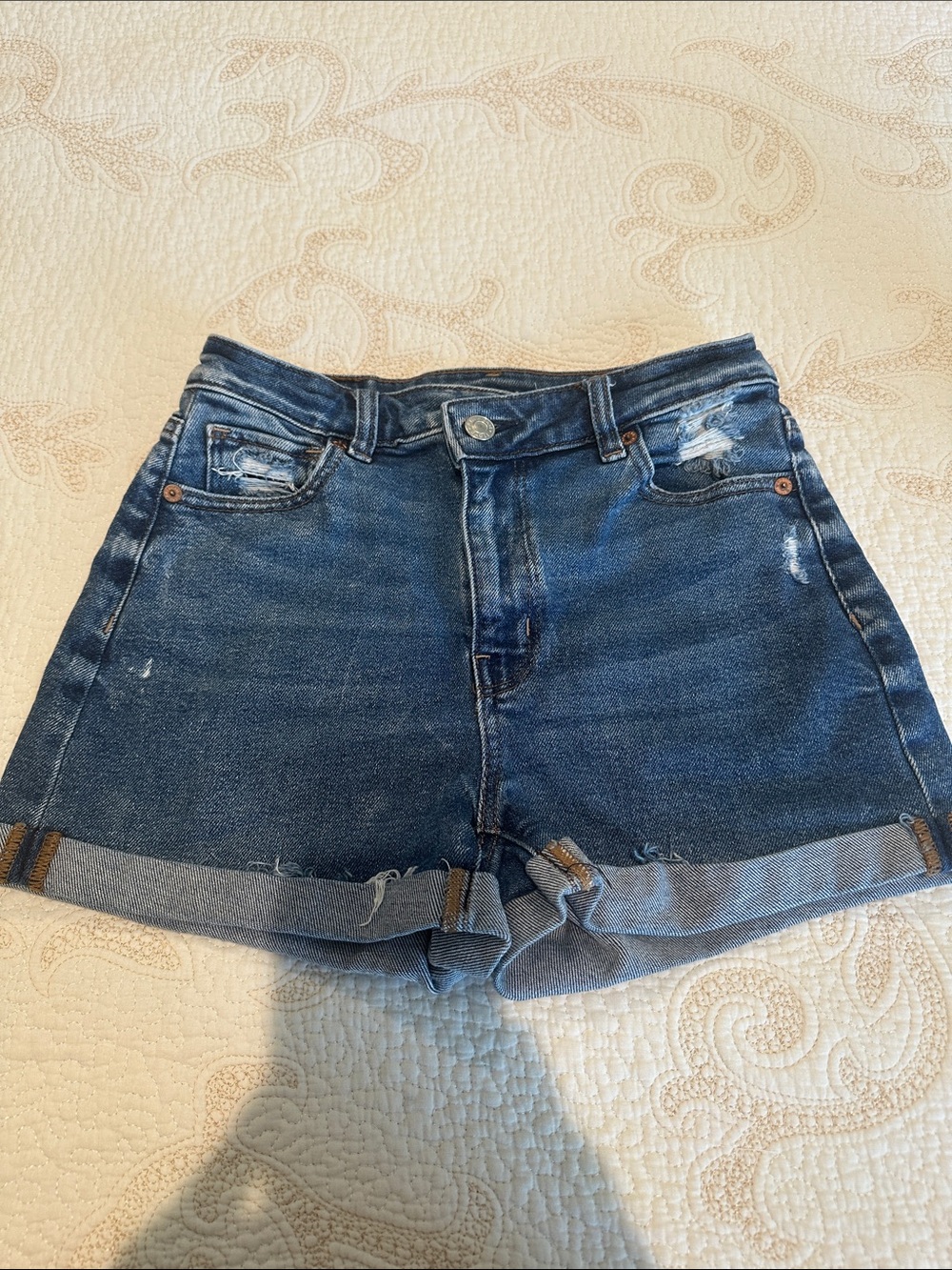 American Eagle Outfitters Dark Blue Rolled-Hem Denim Shorts